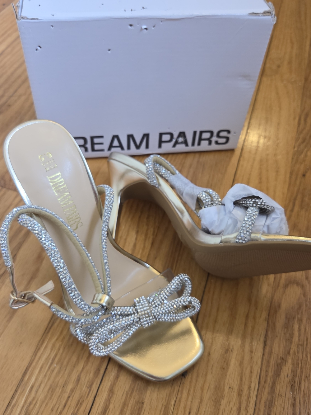 NEW Dream Pairs Gold Rhinestone Bow Heels